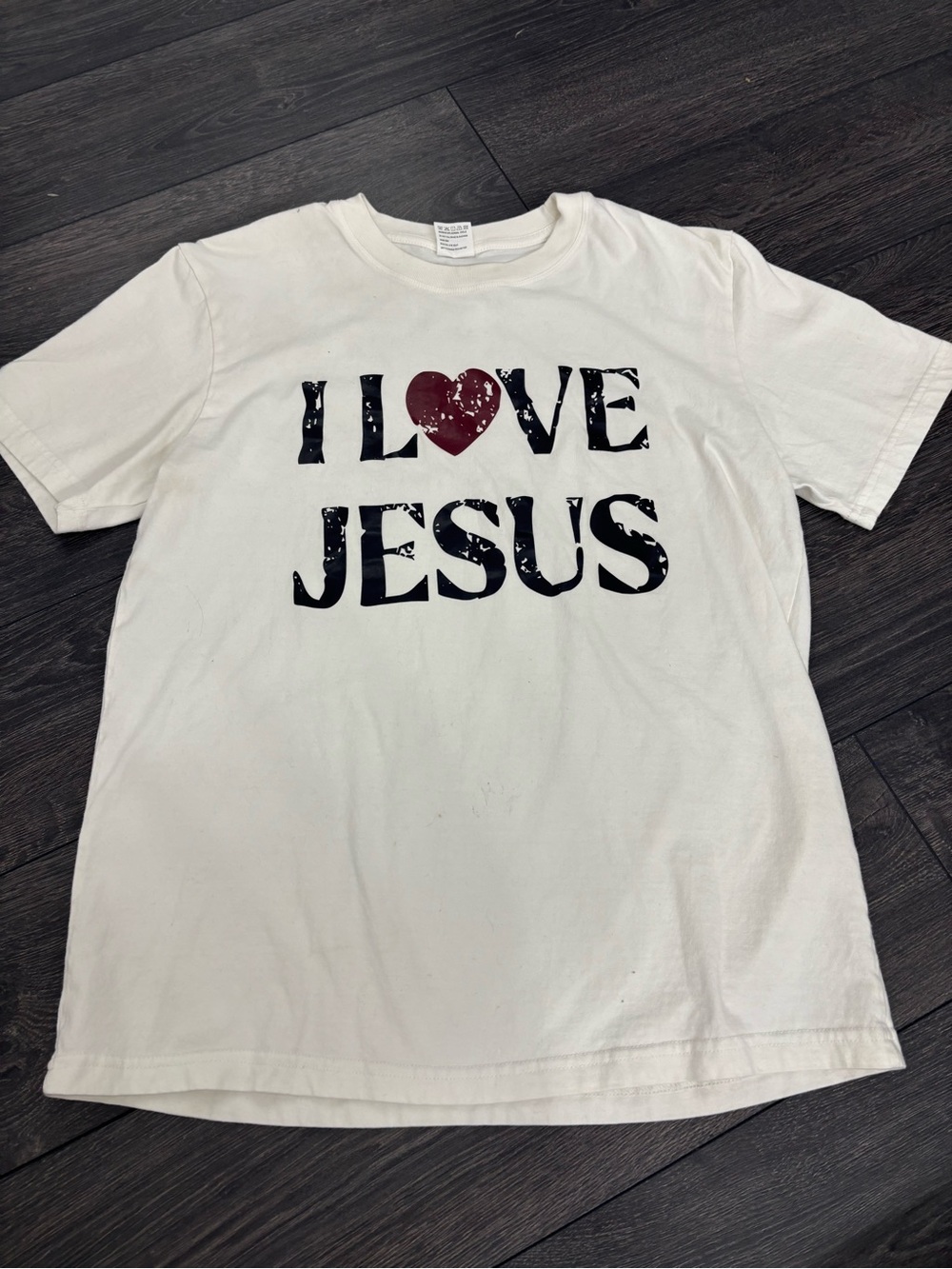 I Love Jesus Graphic Tee for Women - White with Red Heart